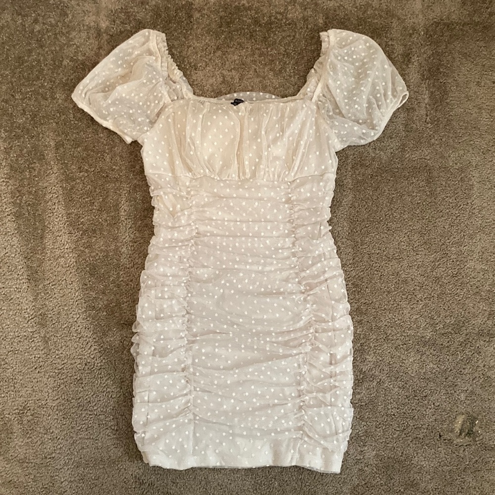 White Polka Ruched Dot Mini Dress
